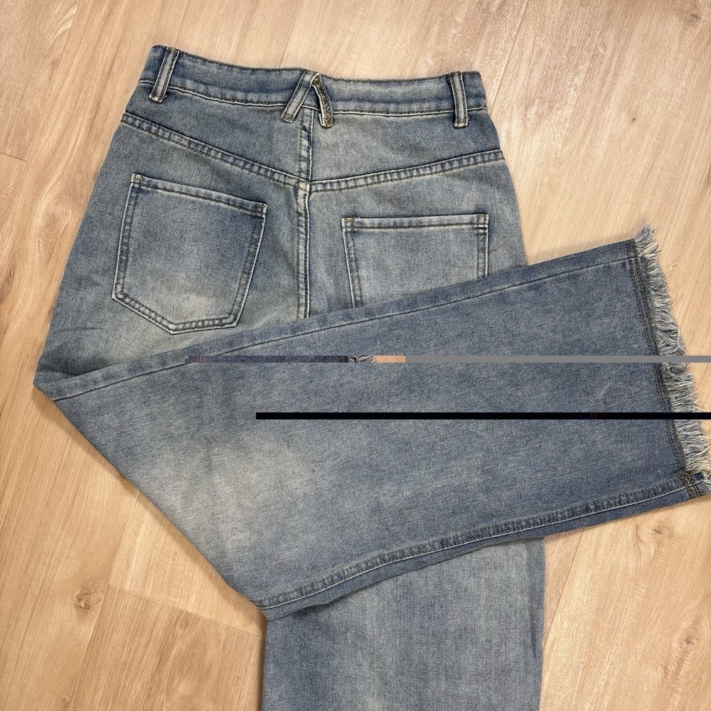 Y2K Super Wide Leg Flare Acid Wash Womens Jeans 28 High Waist Festival Frayed - Picture 4 of 9